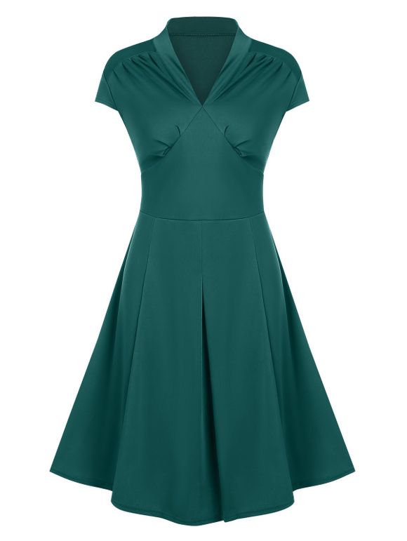 Robe Évasée Vintage Plongeante Froncée - Vert profond XL