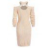 Cold Shoulder Lantern Sleeve Mini Sweater Dress - LIGHT COFFEE L