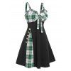 Summer Bowknot Plaid Mini Flare Dress - BLACK L