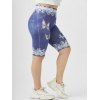 Plus Size 3D Lace Denim Butterfly Print Knee Length Shorts - LIGHT BLUE L