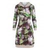 Tropical Print Kangaroo Pocket Hoodie Dress - multicolor M