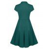 Robe Évasée Vintage Plongeante Froncée - Vert profond L