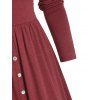 Mock Button Empire Waist Shirred Detail Midi Dress - DEEP RED L