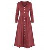 Mock Button Empire Waist Shirred Detail Midi Dress - DEEP RED XL