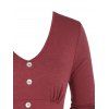 Mock Button Empire Waist Shirred Detail Midi Dress - DEEP RED XL