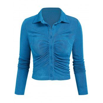 

Button Up Ruched Jersey Crop Top, Blue