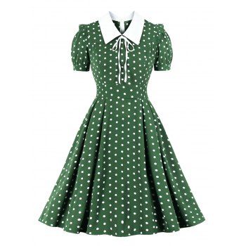 

Polka Dot Bowknot Ruffle Dress, Light green