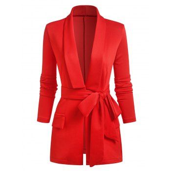 

Double Pockets Belted Wool Blend Coat, Red