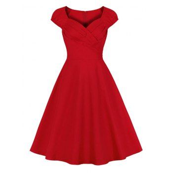 

Cap Sleeve Ruched Sweetheart Dress, Red