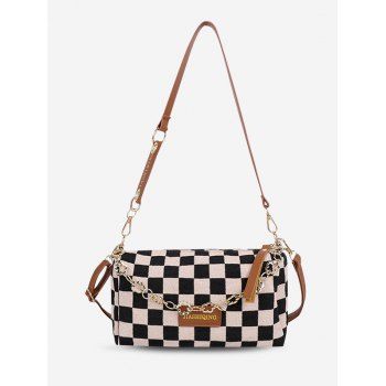 

Checkerboard Pattern Flower Chain Crossbody Bag, Coffee