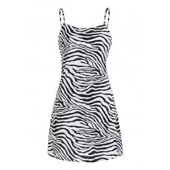 

Zebra Animal Print Mini Slip Dress, Black
