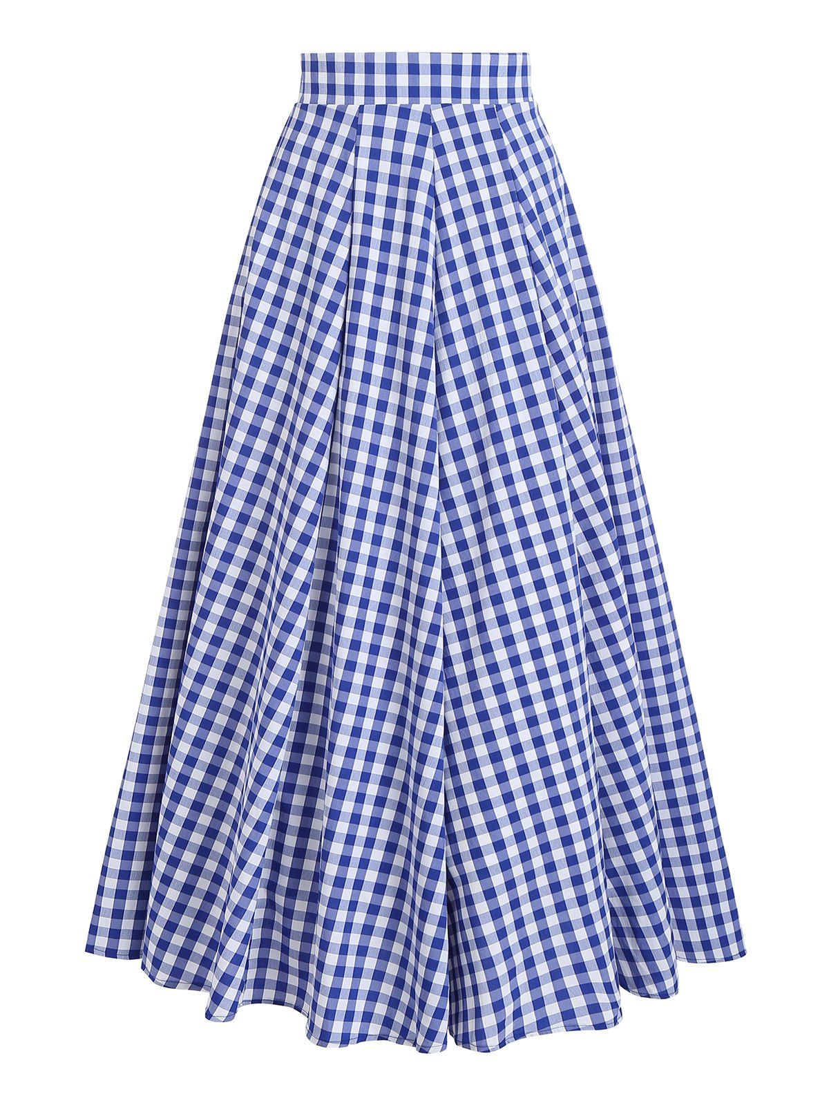Gingham Print Maxi Skirt - BLUE 2XL