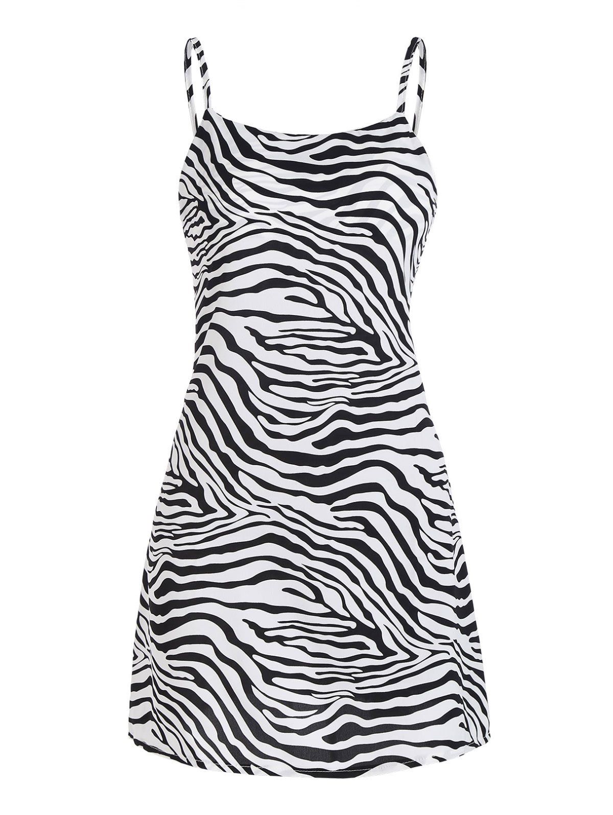 Zebra Animal Print Mini Slip Dress - BLACK L
