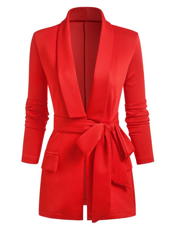 Manteau en Laine Mélangée à Ceinture - Rouge XL