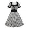 Gingham Mock Button Empire Waist Dress - BLACK XL