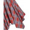 Plaid Ruched V Neck Handkerchief Dress - RED S