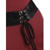Contrast Corset Belt Criss Cross Ruched Bodycon Slinky Dress - DEEP RED XXL