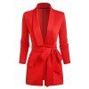 Double Pockets Belted Wool Blend Coat - RED XL