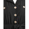 Double Pockets Mock Button Belted Dress - BLACK XL