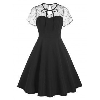 

Mesh Insert Keyhole Dress, Black