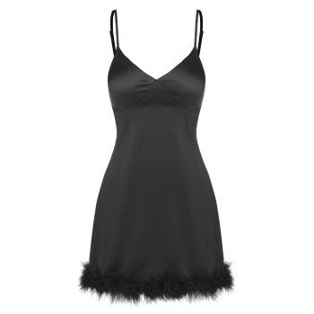 

Feathers Trim Sheath Cami Dress, Black