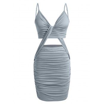 

Spaghetti Strap Cut Out Ruched Bodycon Dress, Gray