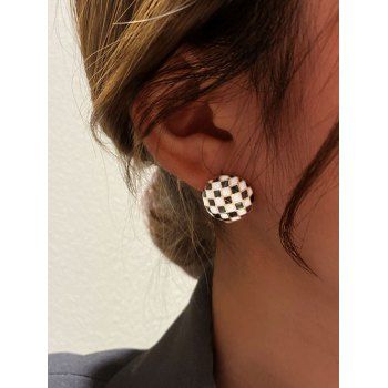 

Circular Shape Checkerboard Print Earrings, Black