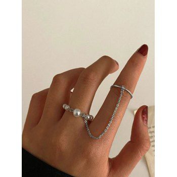 

Retro Faux Pearl Chain Integrated Ring, Silver