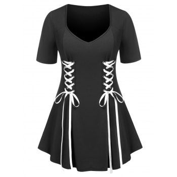 

Plus Size Lace Up Swing T-shirt, Black