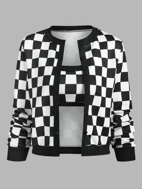Checkerboard Bra Top and Button Up Jacket Set
