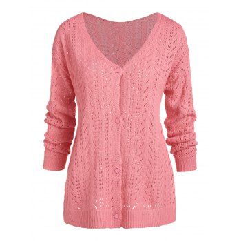 

Drop Shoulder Openwork Cardigan, Light pink