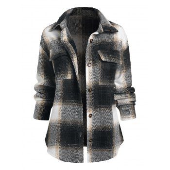 

Plaid Drop Shoulder Pocket Jacket, Black