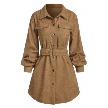 

Button Up Corduroy Belted Coat, Coffee