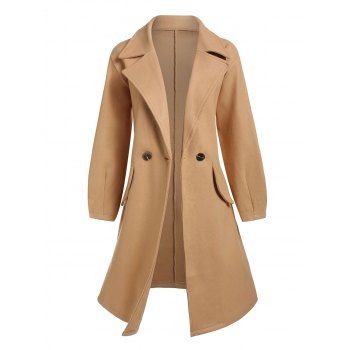 

Lapel Double Breasted Wool Blend Coat, Light coffee