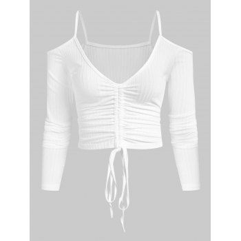 

Cold Shoulder Ribbed Cinched Knitwear, White