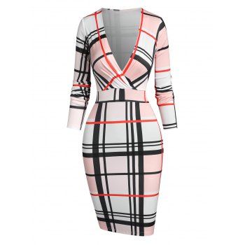 

Plaid Houndstooth Print Bodycon Dress, Light pink