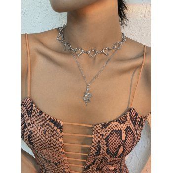 

Hollow Out Heart Snake Layered Necklace, Silver