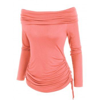 

Off Shoulder Foldover Cinched T-shirt, Light pink