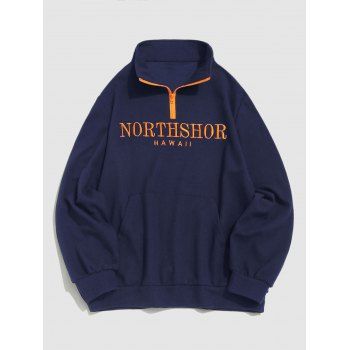 

Letters Embroidered Quarter Zip Sweatshirt, Deep blue
