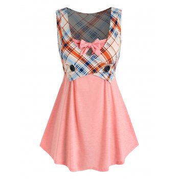 Plus Size Bowknot Plaid 2 in 1 Tank Top