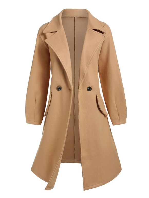 Lapel Double Breasted Wool Blend Coat - LIGHT COFFEE XL