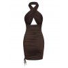 Crossover Cutout Ruched Mini Dress - DEEP COFFEE S