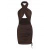 Crossover Cutout Ruched Mini Dress - DEEP COFFEE S