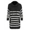 Turtleneck Drawstring Striped Sweater - BLACK M