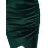 Ruched Plunge Velvet Mini Tulip Dress - DEEP GREEN L