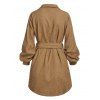 Button Up Corduroy Belted Coat - COFFEE M