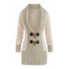 Colorblock Horn Button Plunging Sweater - LIGHT COFFEE S