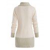 Colorblock Horn Button Plunging Sweater - LIGHT COFFEE M