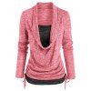 T-shirt Sanglé Chiné Imprimé en Fausse Deux Pièces - Rose clair XL