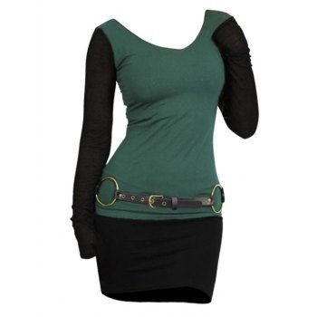 

Two Tone O Ring Belted Bodycon Dress, Deep green